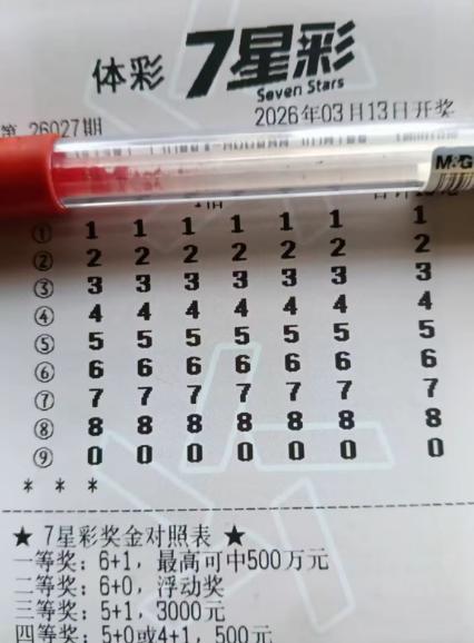 狠人彩友把000000+0到888888+8的七星彩豹子号全打一遍，整齐排列号码