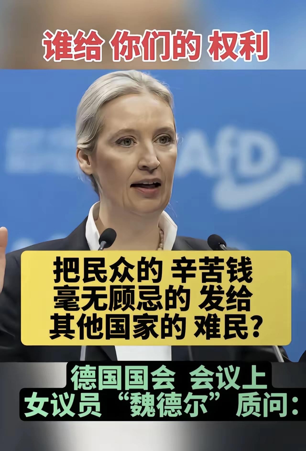 德国国会近日“火药味”十足！德国选择党女议员魏德尔当众开炮：“谁给的权力，把我们