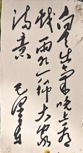 这幅毛体书法，上下连接紧凑和谐，疏密安排巧妙绝伦，字迹豪迈大气