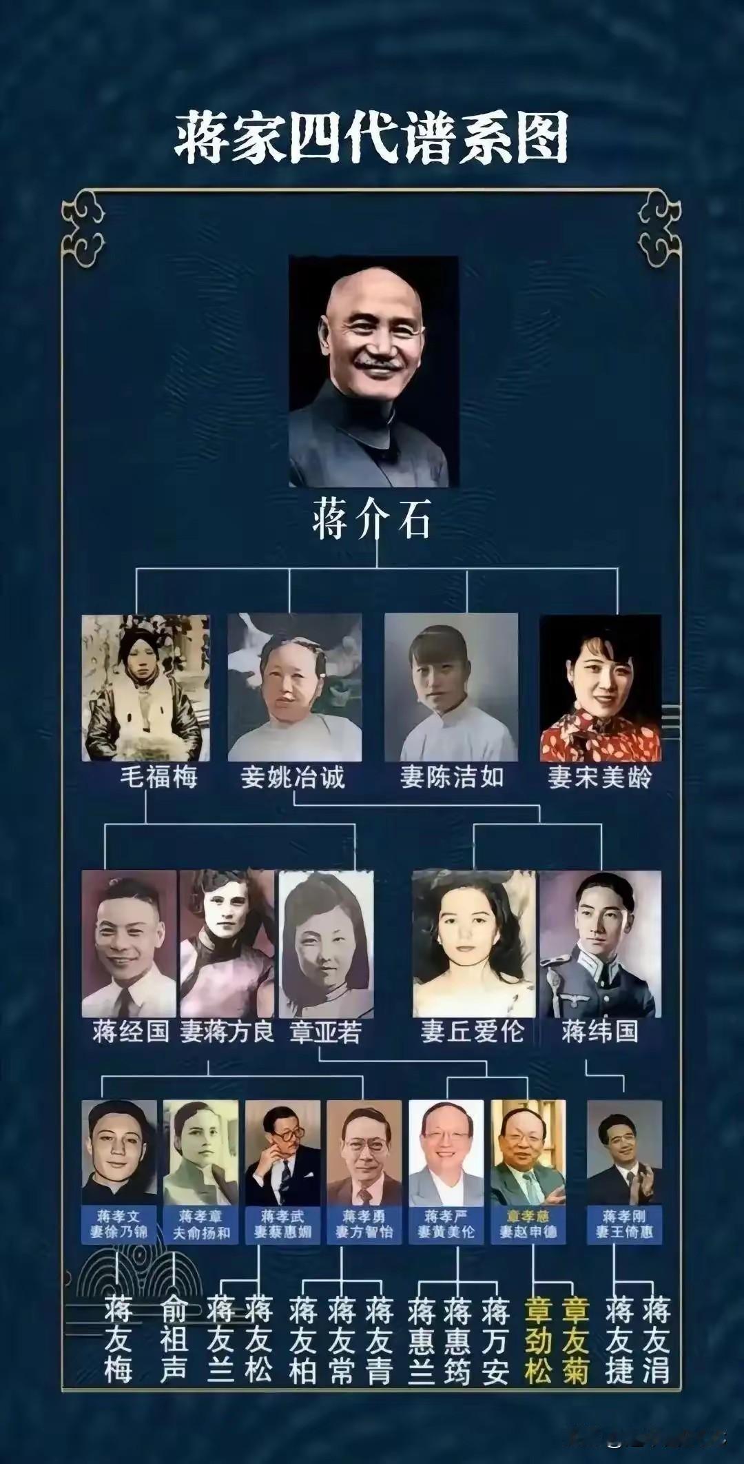 蒋家这张枝繁叶茂的谱系图，看下来有个现象挺有意思。在众多名字里，如今在政坛上走得