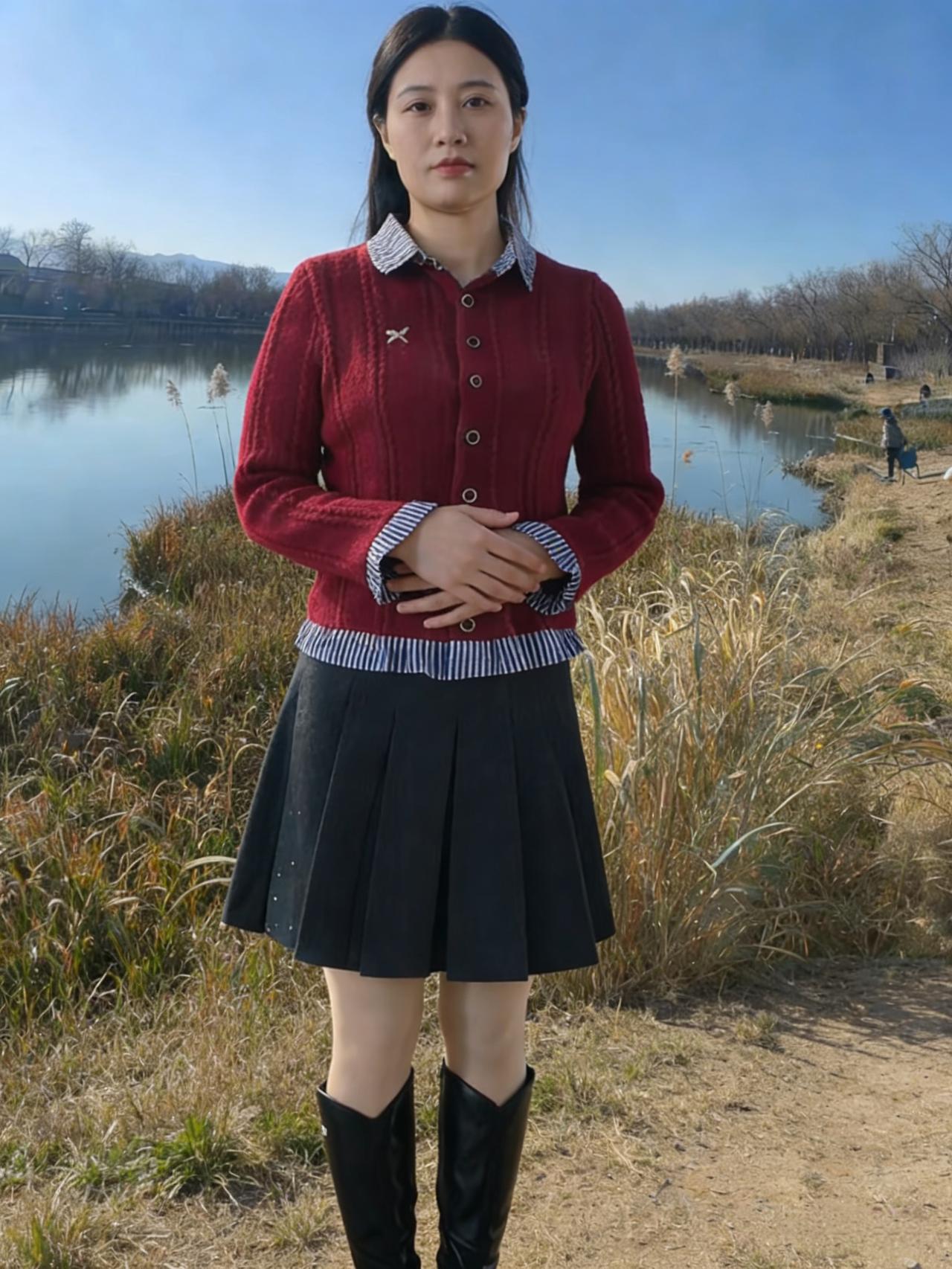 平芜连远岫，寒日淡秋光。红衣明野陌，素袜浥轻霜。水落蒹葭瘦，风来草木黄。凝