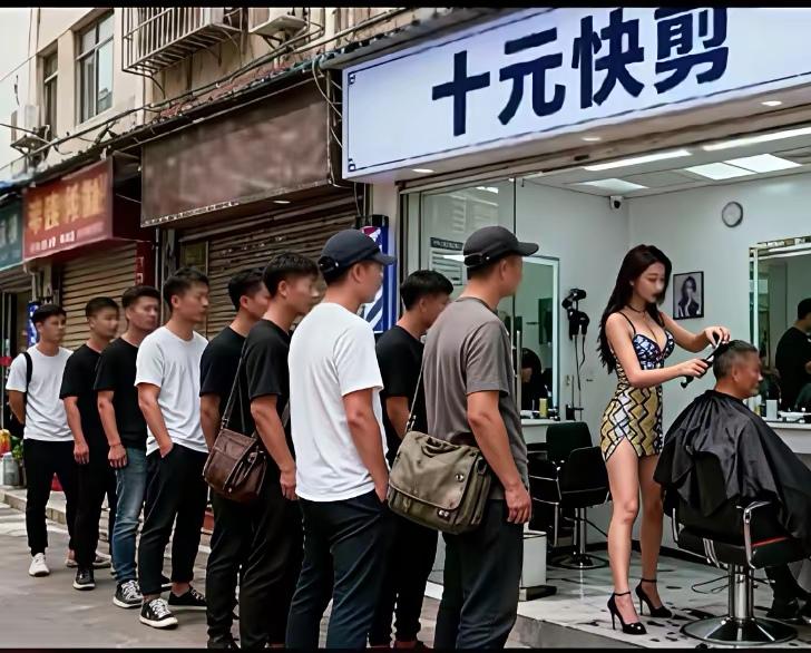美女十元快剪店，生意兴隆某地小区，一位美女在一楼租了个门面，开了一家10元快