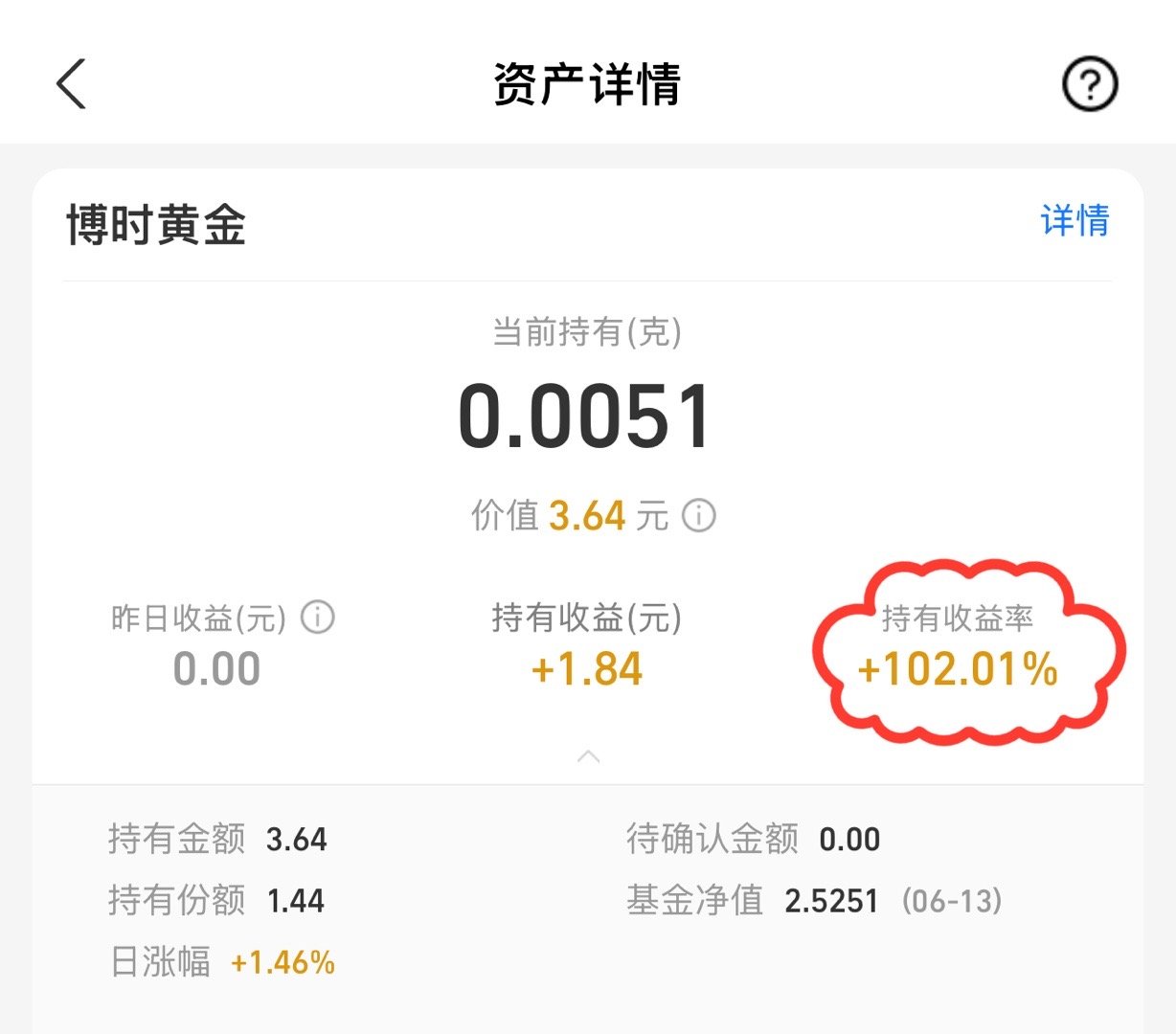 我不知道啥时候也有黄金了？收益率102%😳遥遥领先！​​​
