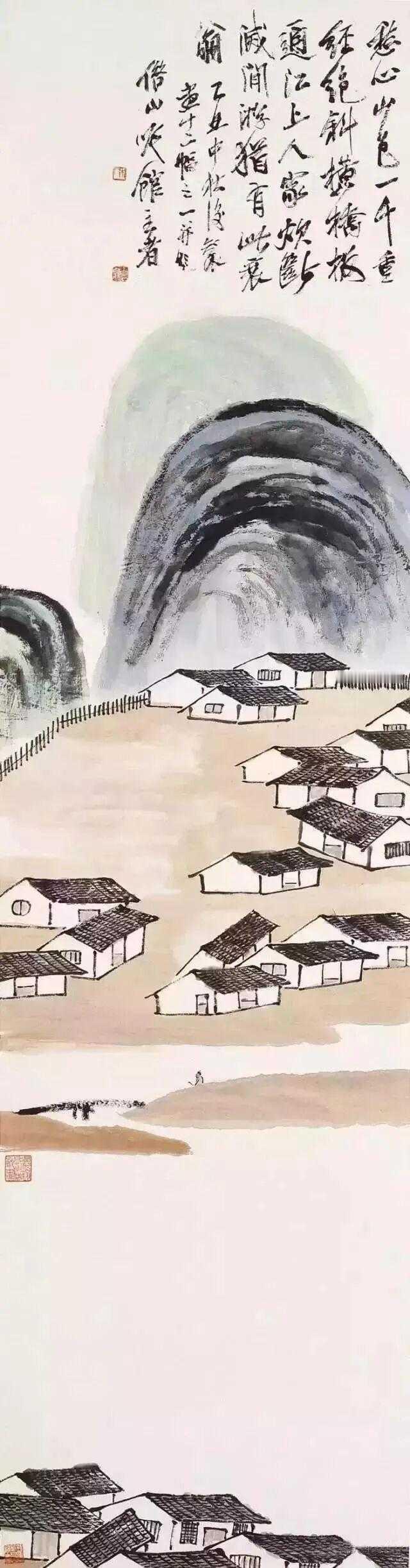 齐白石画山水。齐白石的画以蔬菜、花卉居多，人物、山水只占老人创作的不到十分之一，