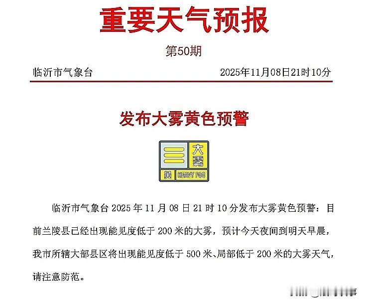 注意！临沂被大雾笼罩，这些行车细节请收好，出行更安心…临沂市气象台发布大雾黄