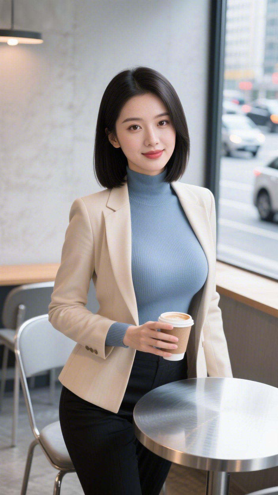 咖啡余闲落地窗外的车流浸在浅光里，我指尖贴着纸杯的温，榛果拿铁的香漫进米白