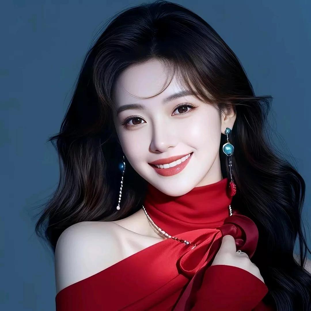 优雅红衣女郎，笑容如春风，闪耀耳环，气质非凡。红衣少女自拍红衣女拍照红裙闪耀