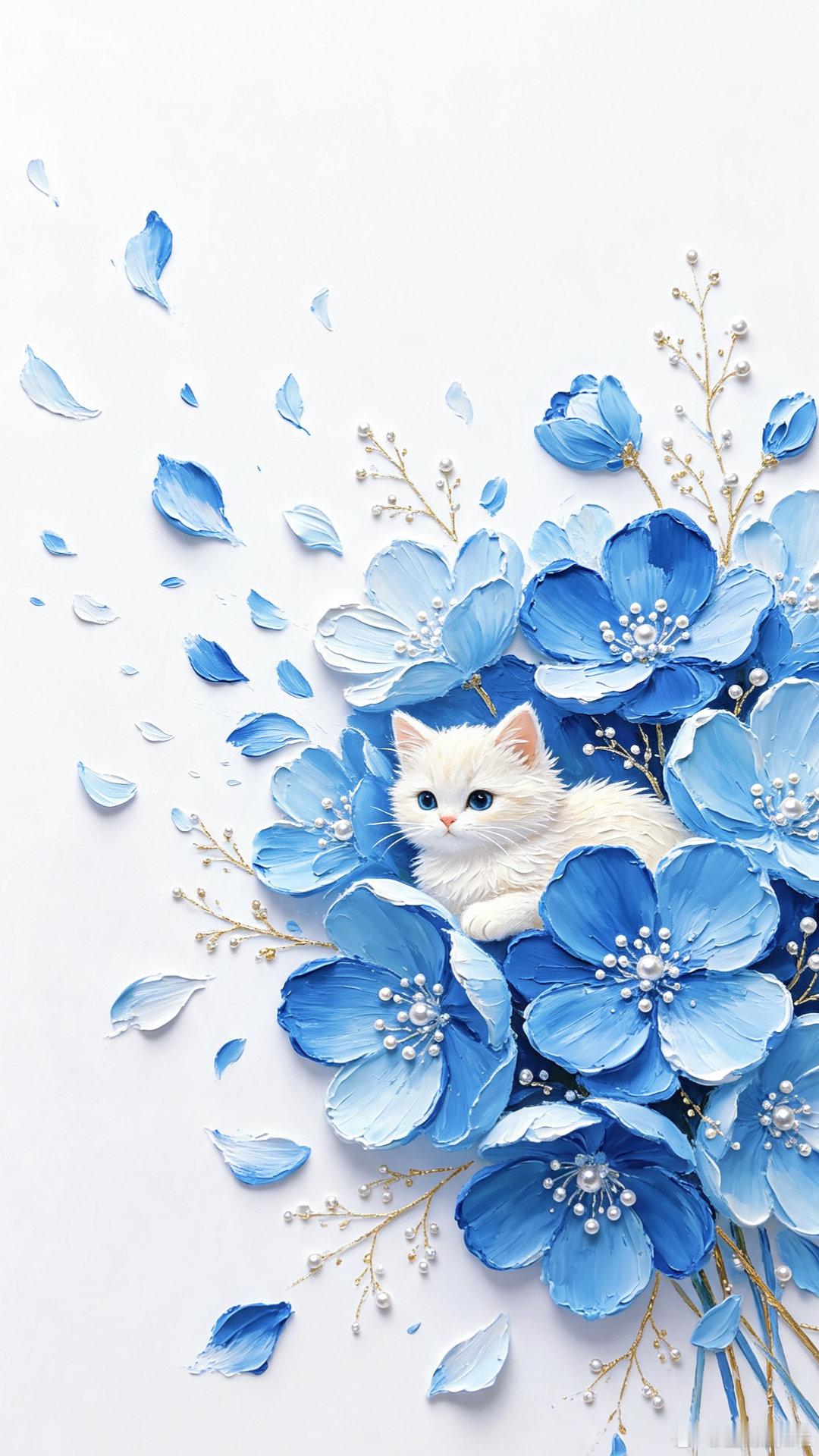 超可爱蓝色调猫咪萌宠壁纸​​​