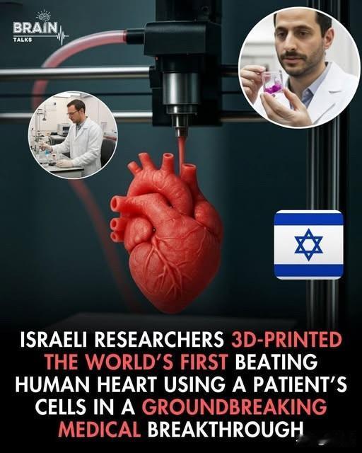 以色列科学家利用患者自身的细胞，通过3D打印技术制造出世界上首颗功能齐全的人类心