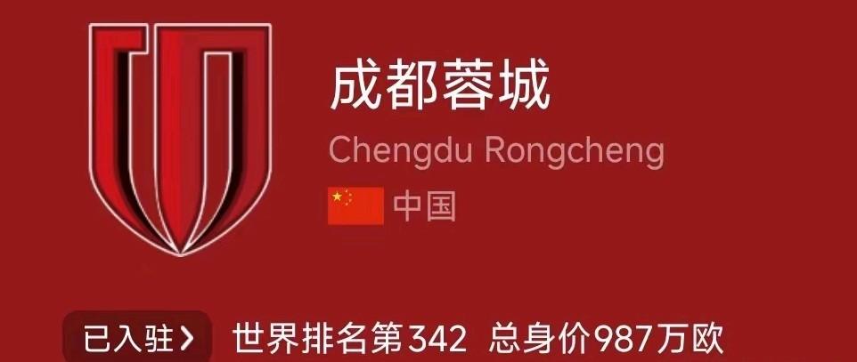 加上即将官宣的贺一然，成都蓉城身价重返1000万欧元。除外援身价较低外，国脚、u