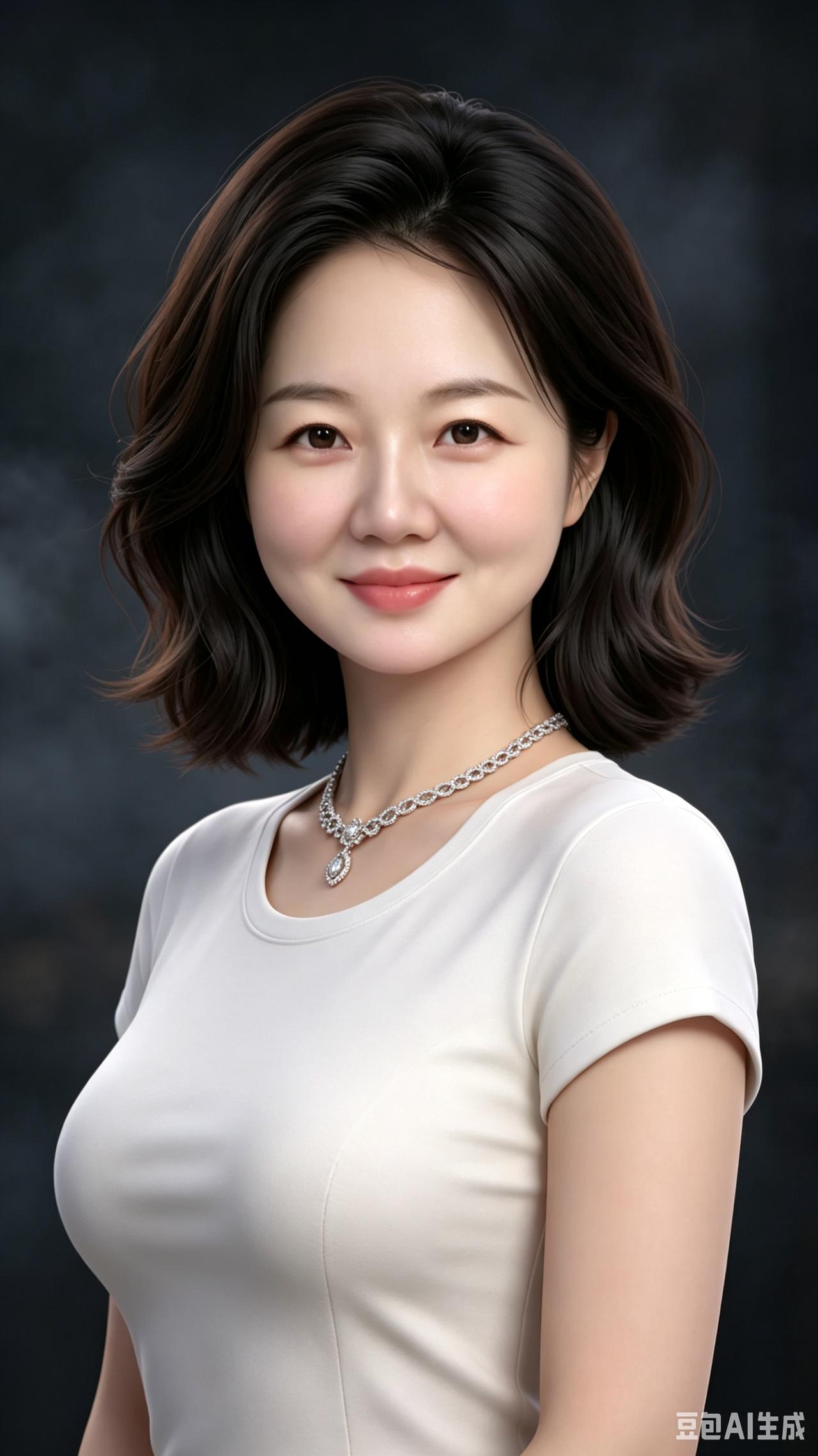 赞佳人亚洲娇娥年三八，气质若兰绽绮华。无袖衫儿衬玉体，齐肩微卷映娇娃。眸藏