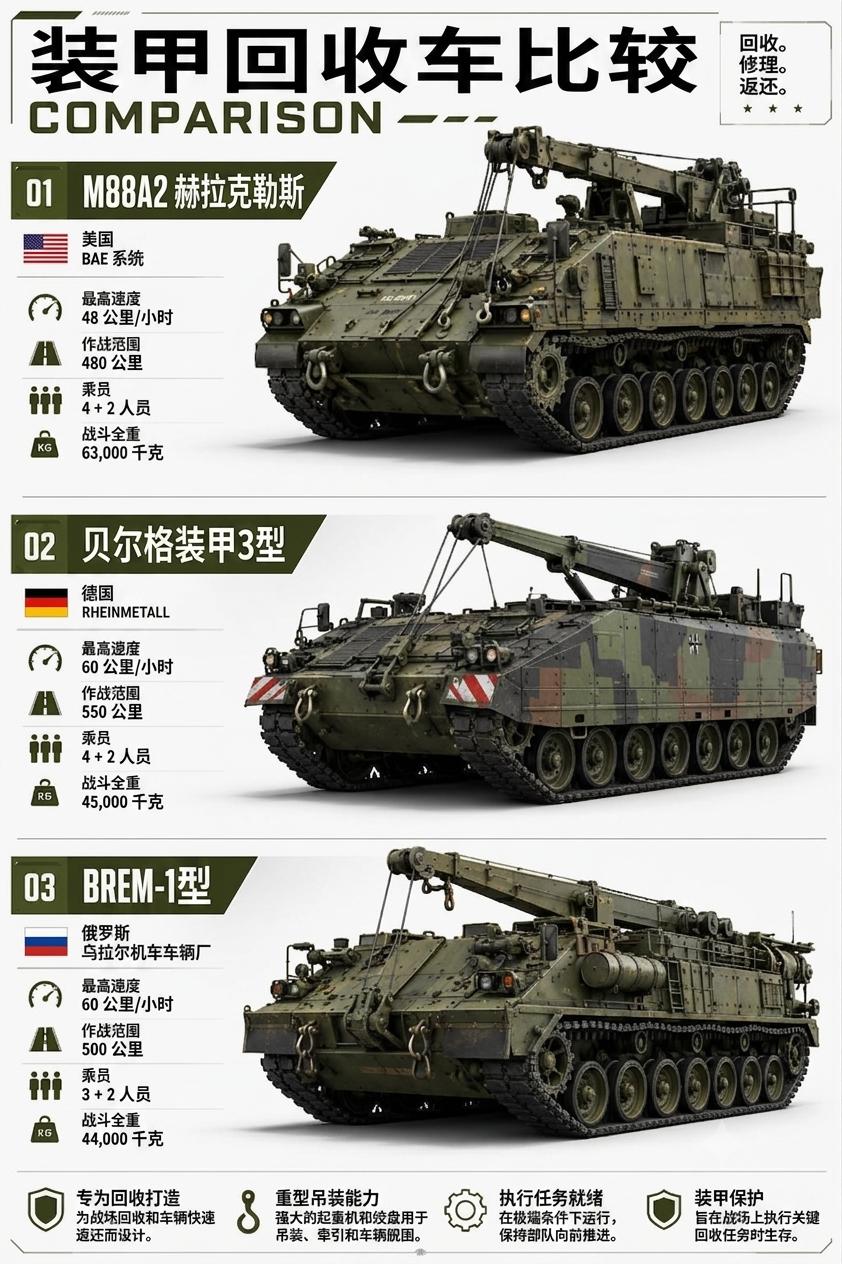 很多朋友关注主战坦克的火力和防护，常常忽略伴随坦克集群作战的装甲回收车，它们称得
