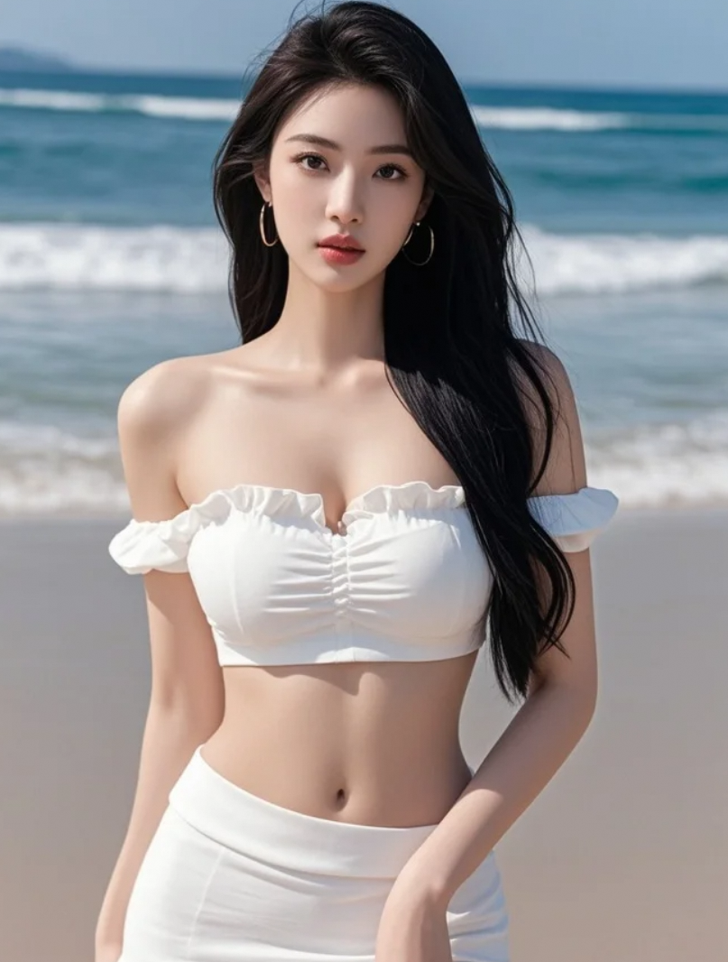 海风吹起她的发丝，她是海边的绝色美女