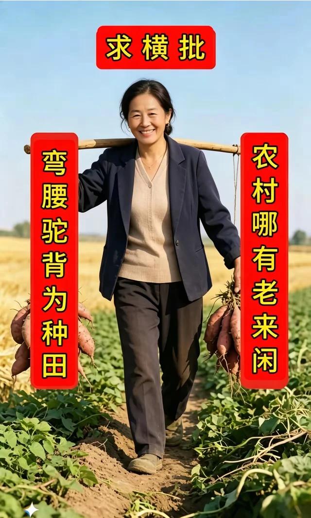 上联：弯腰驼背为种田下联：农村哪有老来闲横批：勤劳致富。