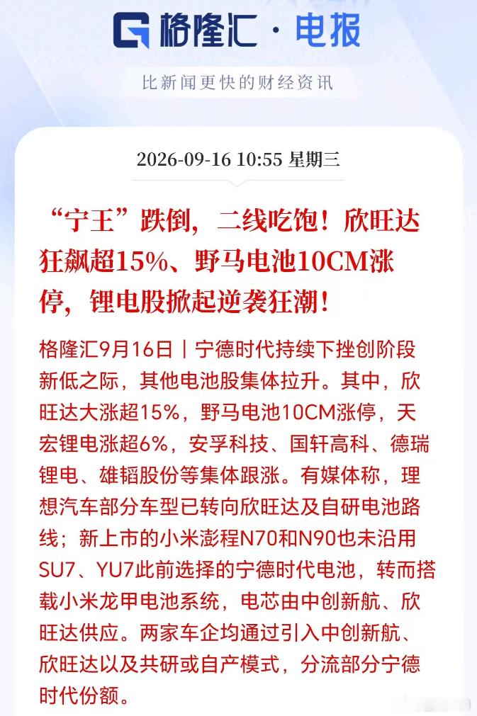 宁德跌倒，同行吃饱。但是不看空宁德，因为整个行业的增长仍然是比较可观的，市场份额