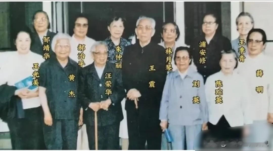 这张拍摄于上世纪八十年代王震将军的珍贵合影中。开国上将王震居中而立，身旁簇拥着