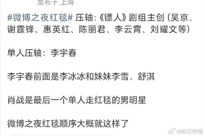 肖战单人男明星压轴微博之夜红毯微博之夜红毯肖战单人男明星压轴！实力沉淀换来的高光