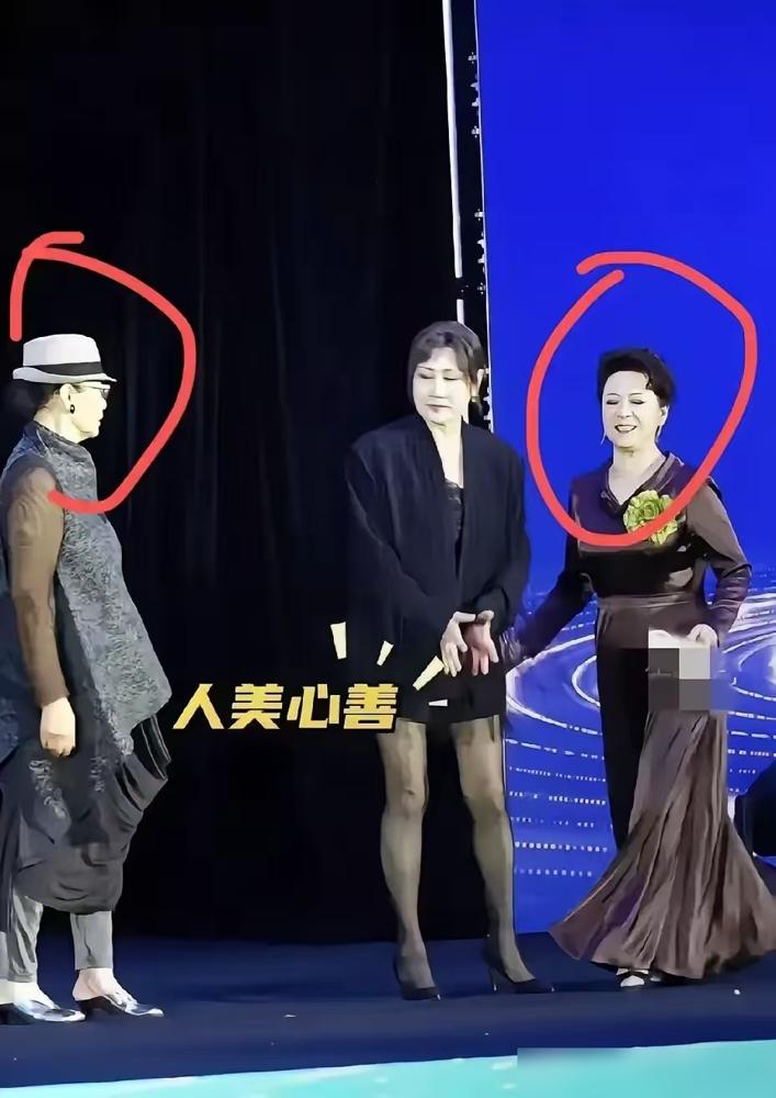 潘虹王馥荔看见张凯丽穿露肩长裙，一个轻轻摇头，潘虹和王馥荔站在稍后一步，