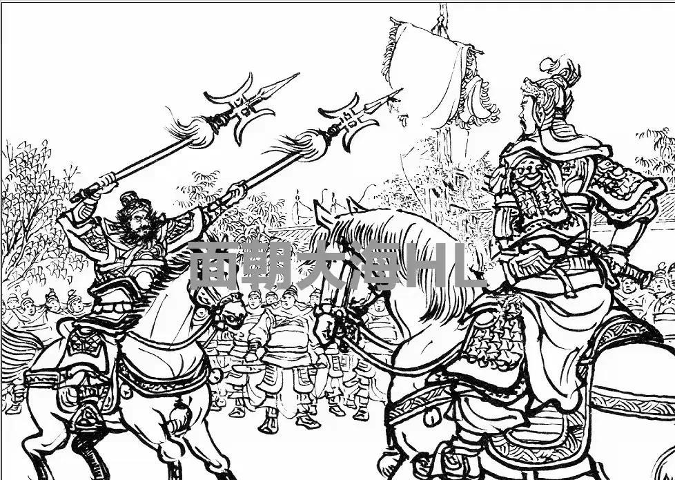 沐阳城守将八马将军铁戟赛典韦，一对铁戟打得常衡渐渐不敌。花枪太