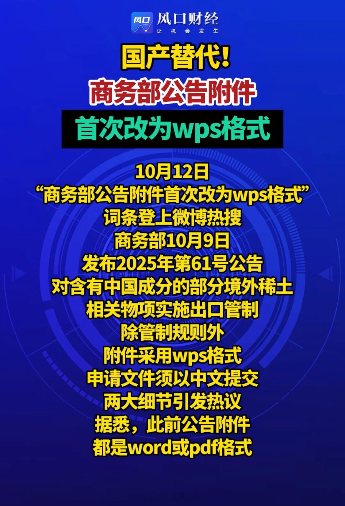 商务部公告附件,首次改为wps格式,这个赛道就比较安静了。