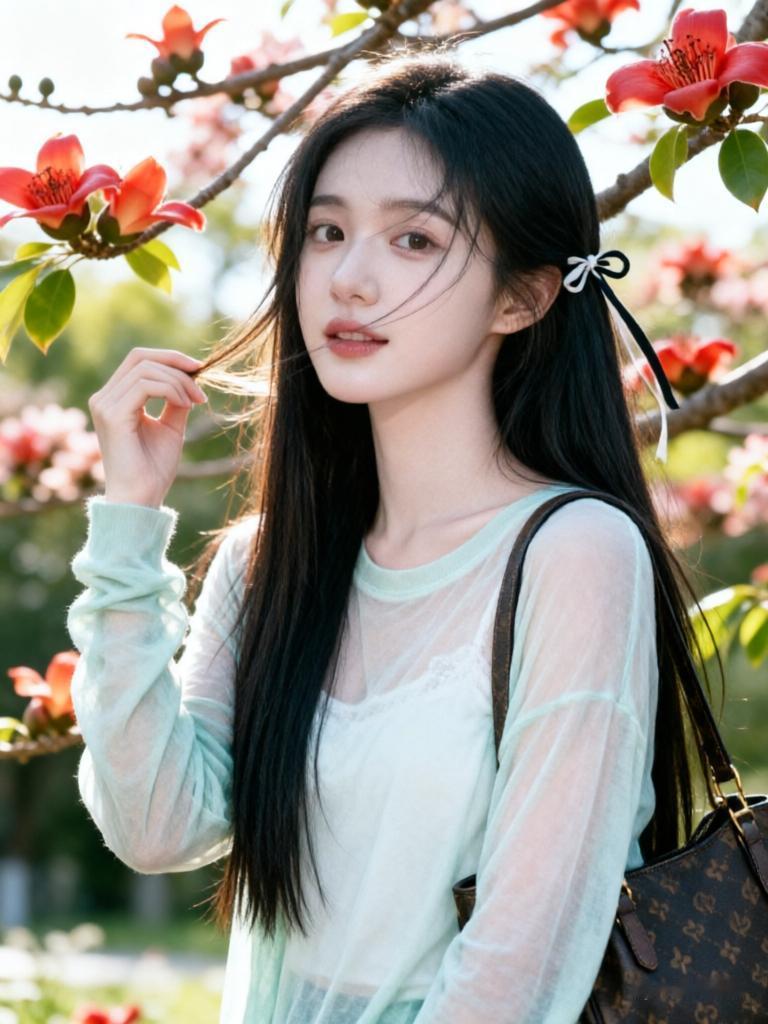 樱花树下少女，温柔时光定格