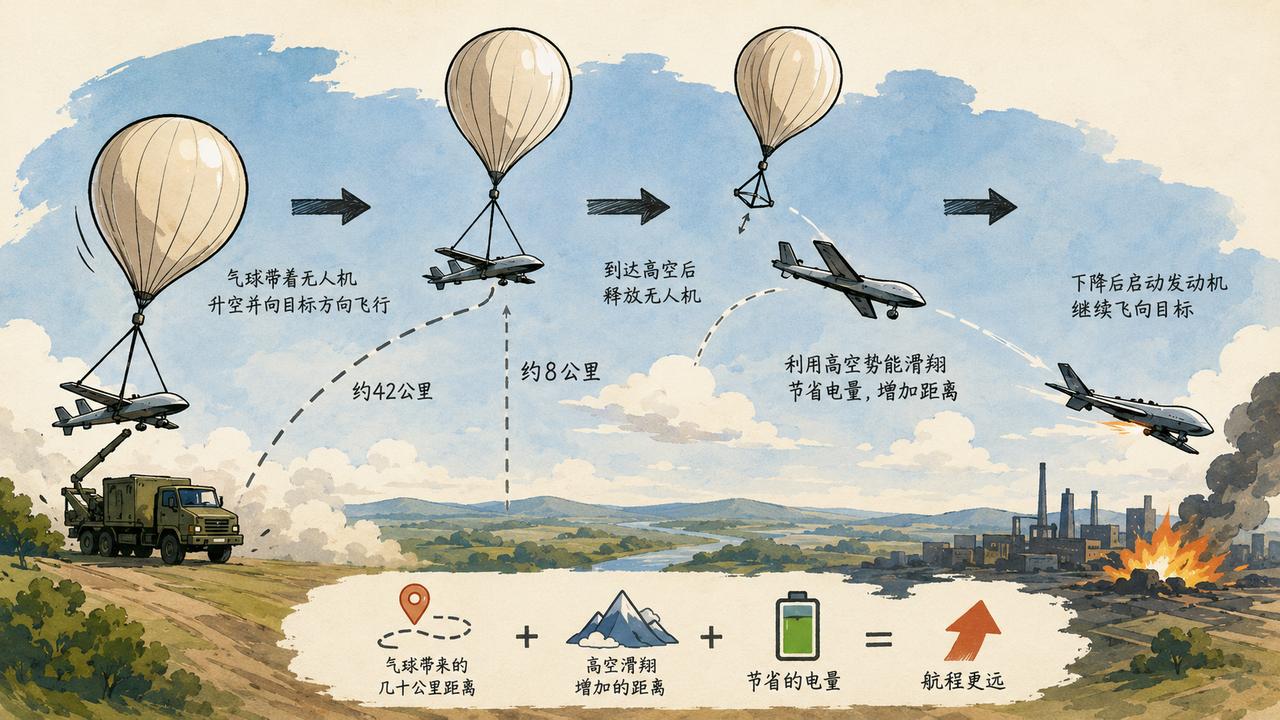 乌克兰正在测试用高空气球搭载攻击无人机，让气球先把无人机送上高空并带向俄罗斯方向