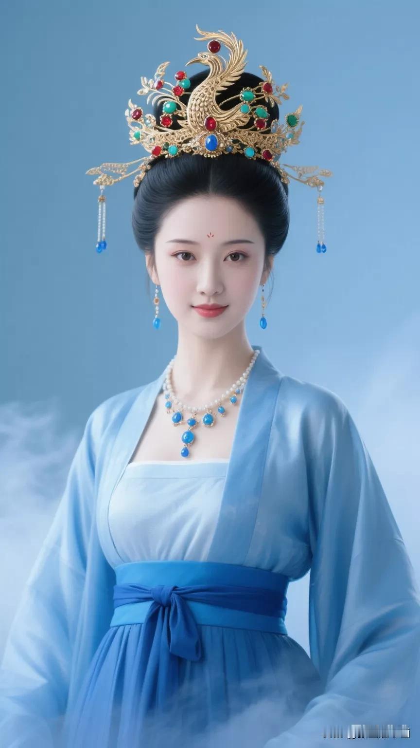 穿越千年的蓝衣美人，惊艳了时光。张立启原创书画AI作品古仕女发髻集锦首发第502
