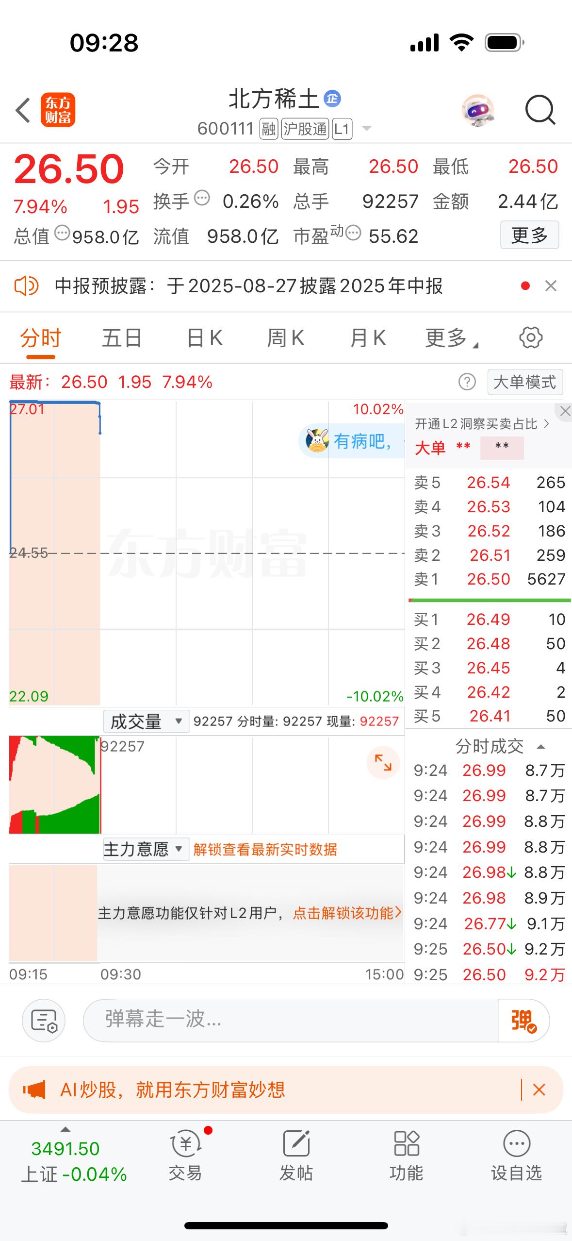 集合竞价强势个股机会北方稀土、先达股份！芳华剧本​​​