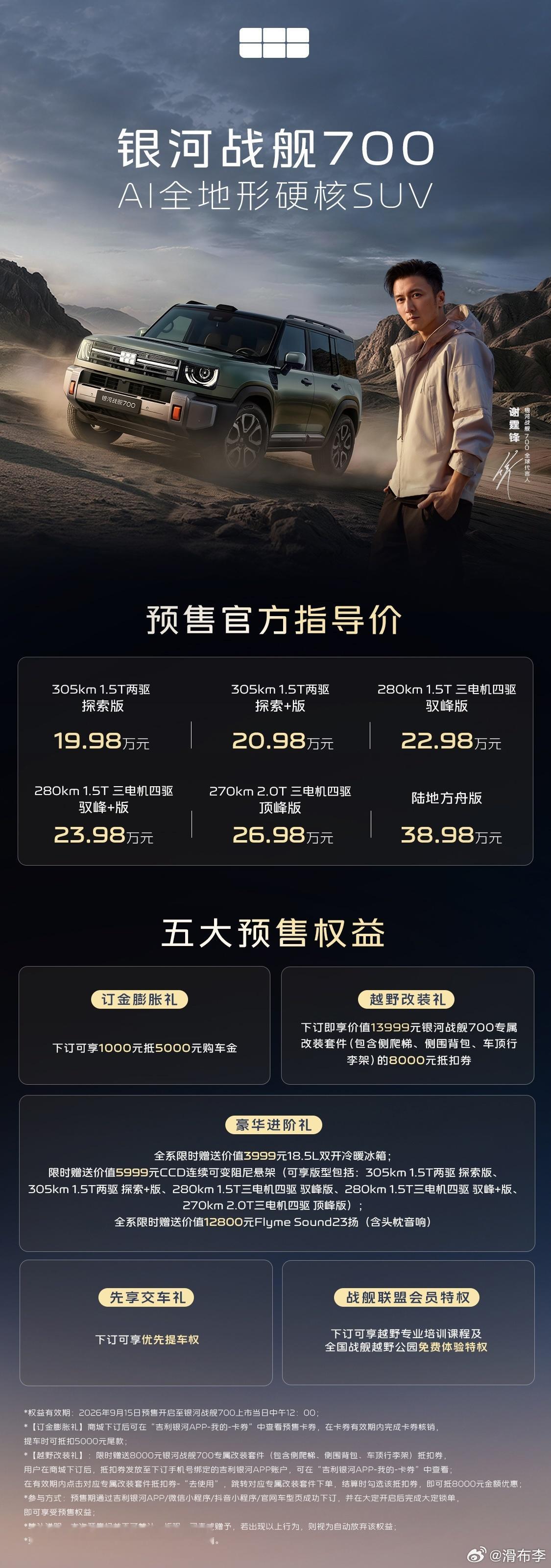吉利银河战舰700，吉利集团首个硬派SUV，预售价格出了：=========30