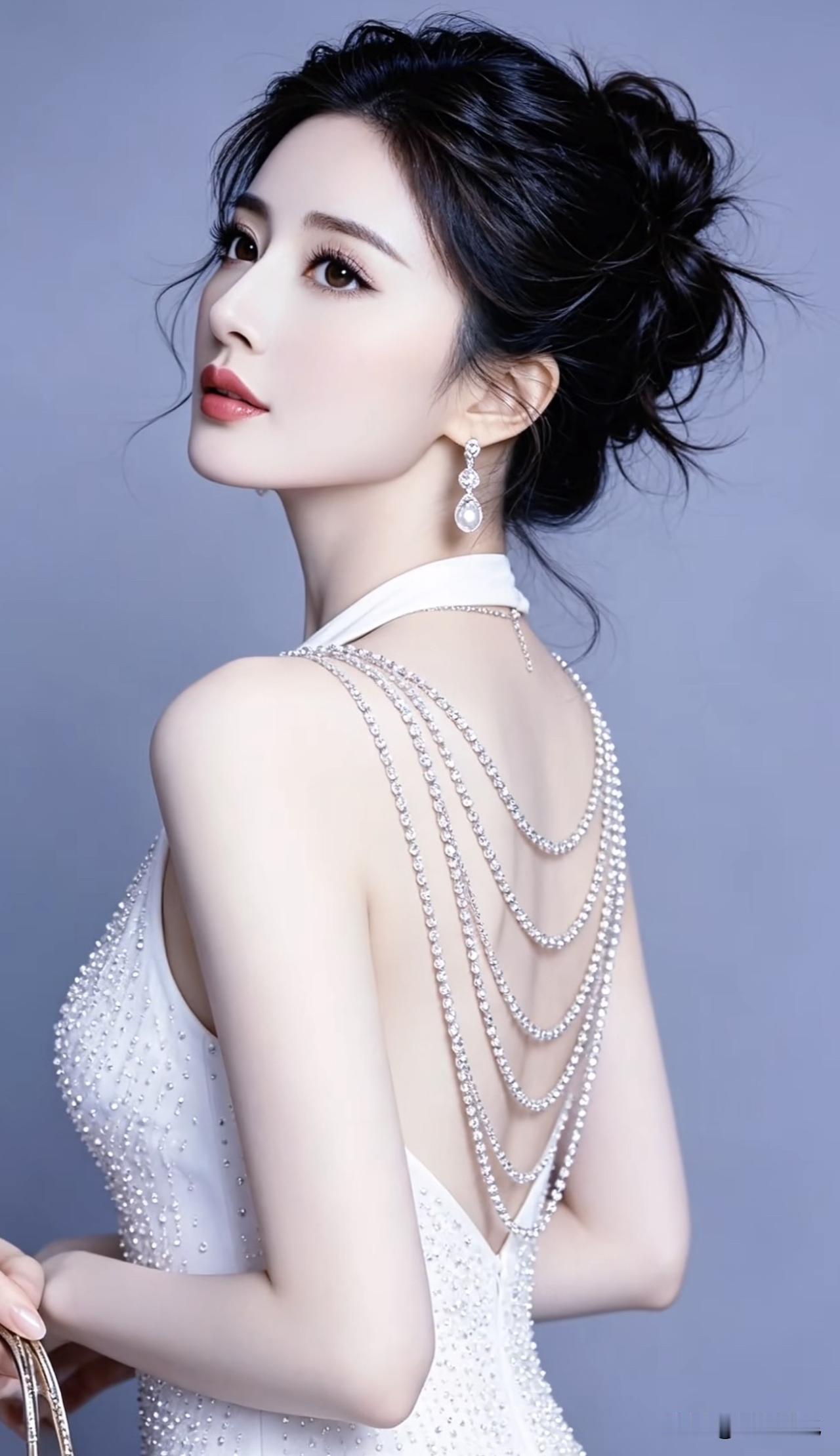 优雅黑发，闪亮珠宝，复古妆容，尽显高贵气质。黑发红唇穿搭复古红唇造型淡金发