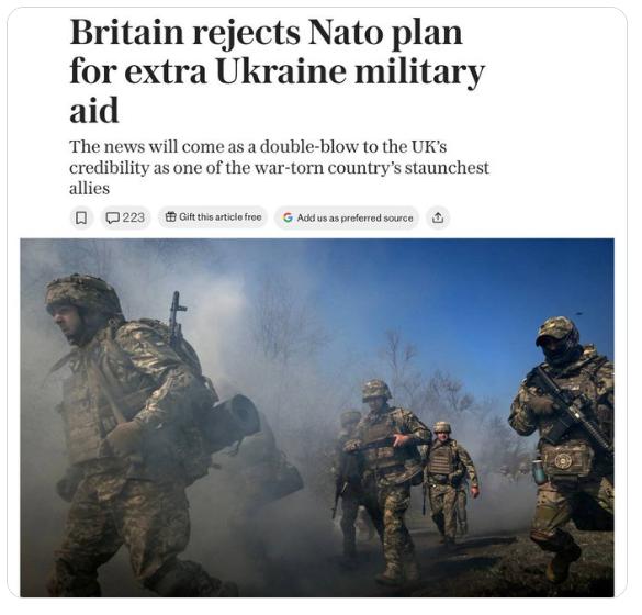 【五个北约国家实际上阻止了对乌克兰的强制性军事援助】英国、法国、意大利、西班牙和