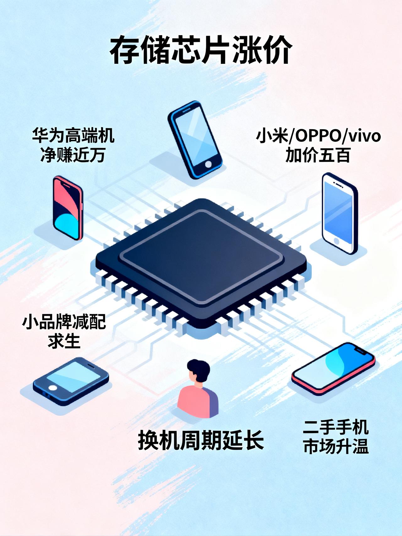 存储芯片价暴涨，华为卖一台赚1万，小米ov加500贱卖，小厂减配也要涨存储芯片