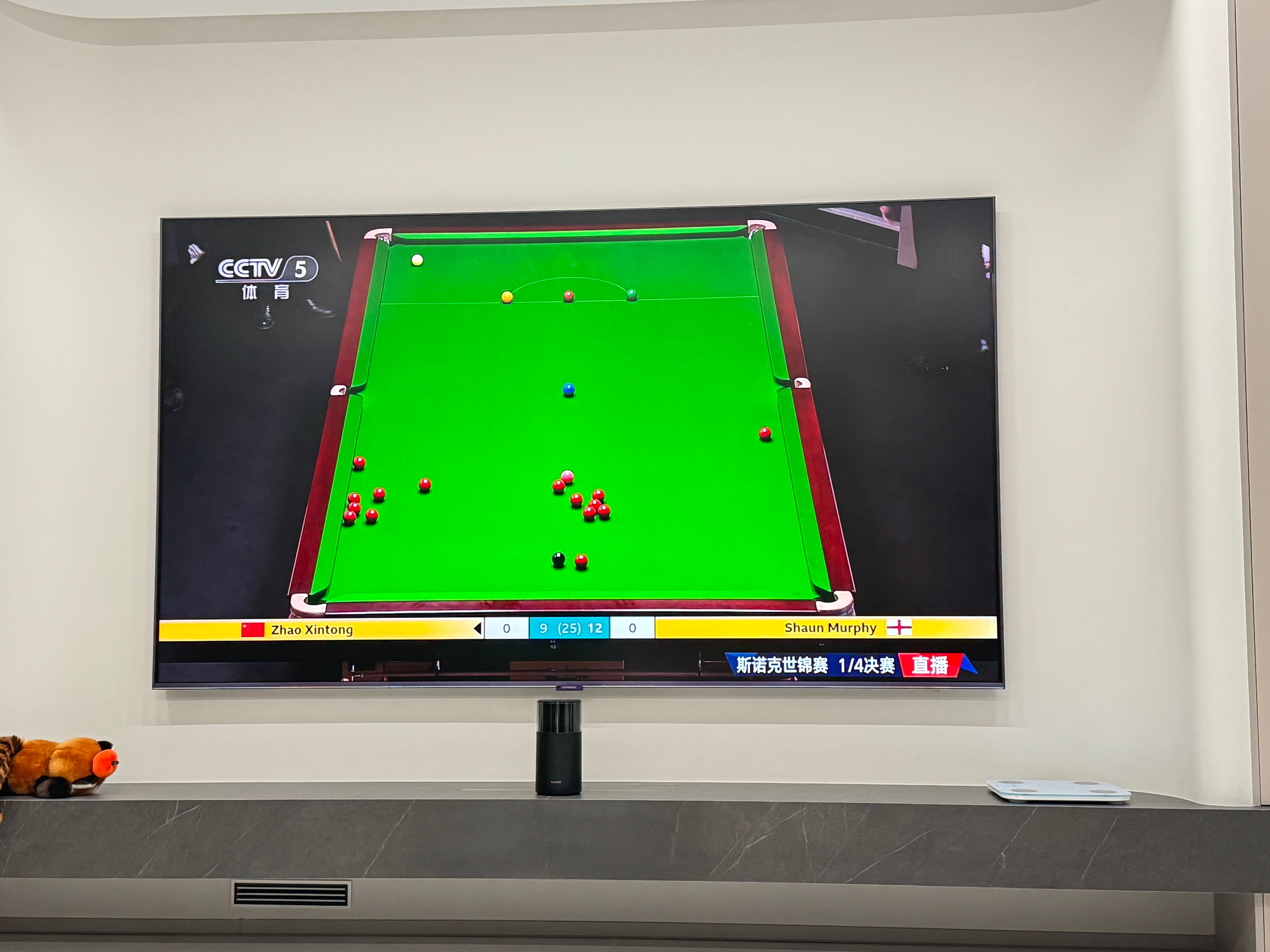 赵心童vs墨菲刚打开电视，目前12:9墨菲的赛点了，赵公子加油啊