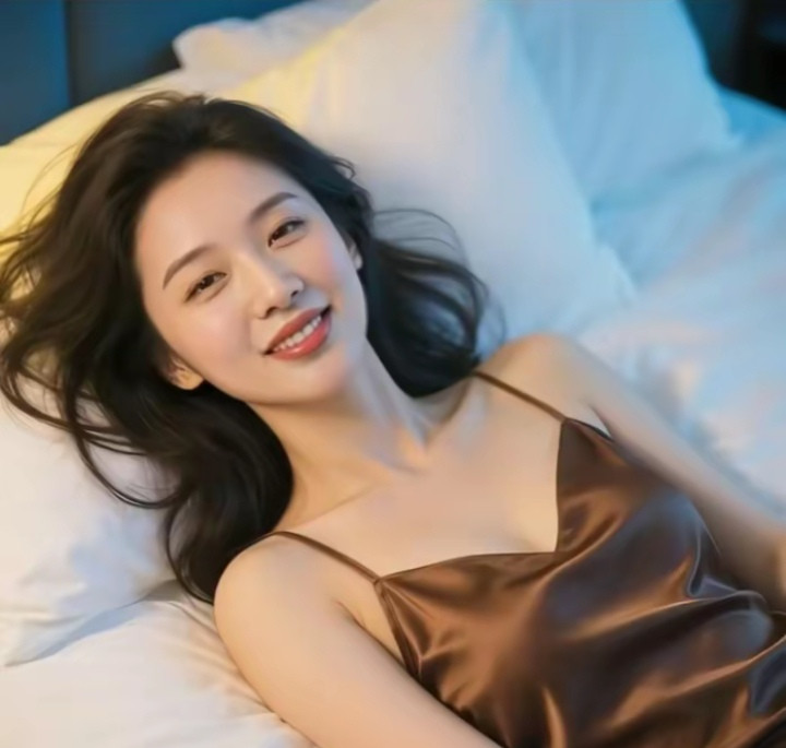 头发乌黑亮丽，皮肤光滑细腻，散发着淡淡体香，身姿曼妙，曲线优美，尽显女性的柔美与优雅。