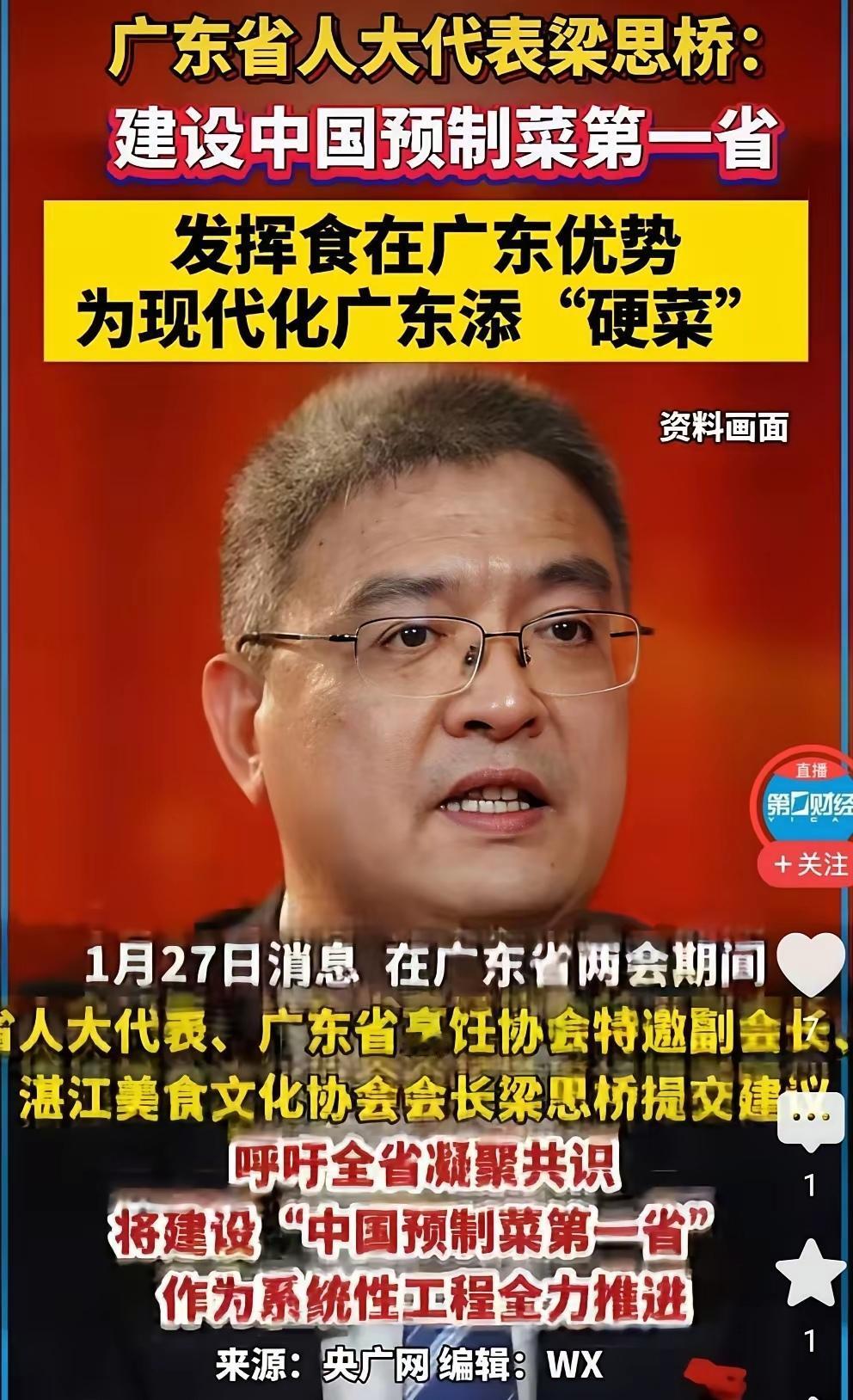 [吃瓜]广东的“梁代表”，平时不上网的吗？“中国预制菜第一省”？这是要把粤菜
