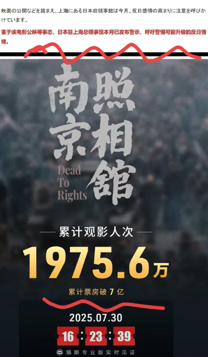 《南京照相馆》票房刚破7亿，日/本/领事/馆，就坐不住了，明眼人都能看得出来，小