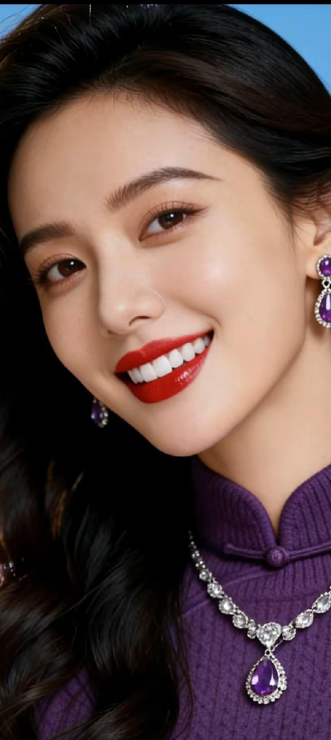 优雅紫调，闪耀珠宝，甜美笑容，气质女神