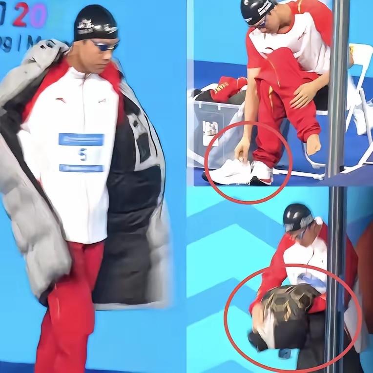 张展硕下水前，我发现了一个细节，就是他在脱衣服的时候，他会把他的袜子塞到鞋子里，