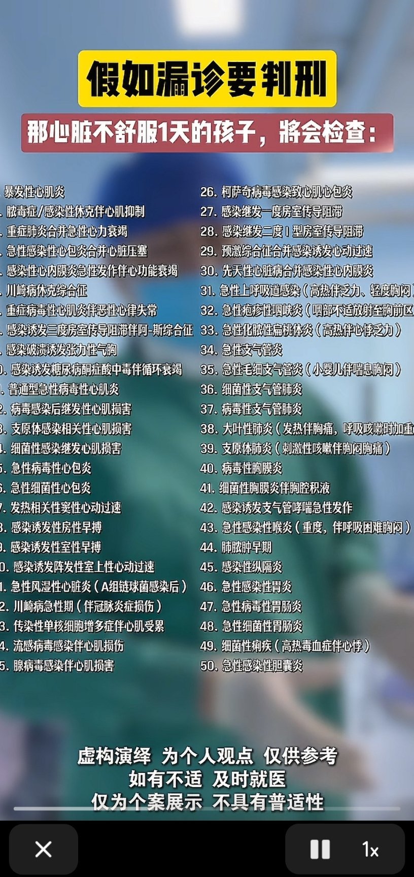 医生漏诊获刑一年假如漏诊要判刑。心脏不舒服1天的孩子，可能要检查：