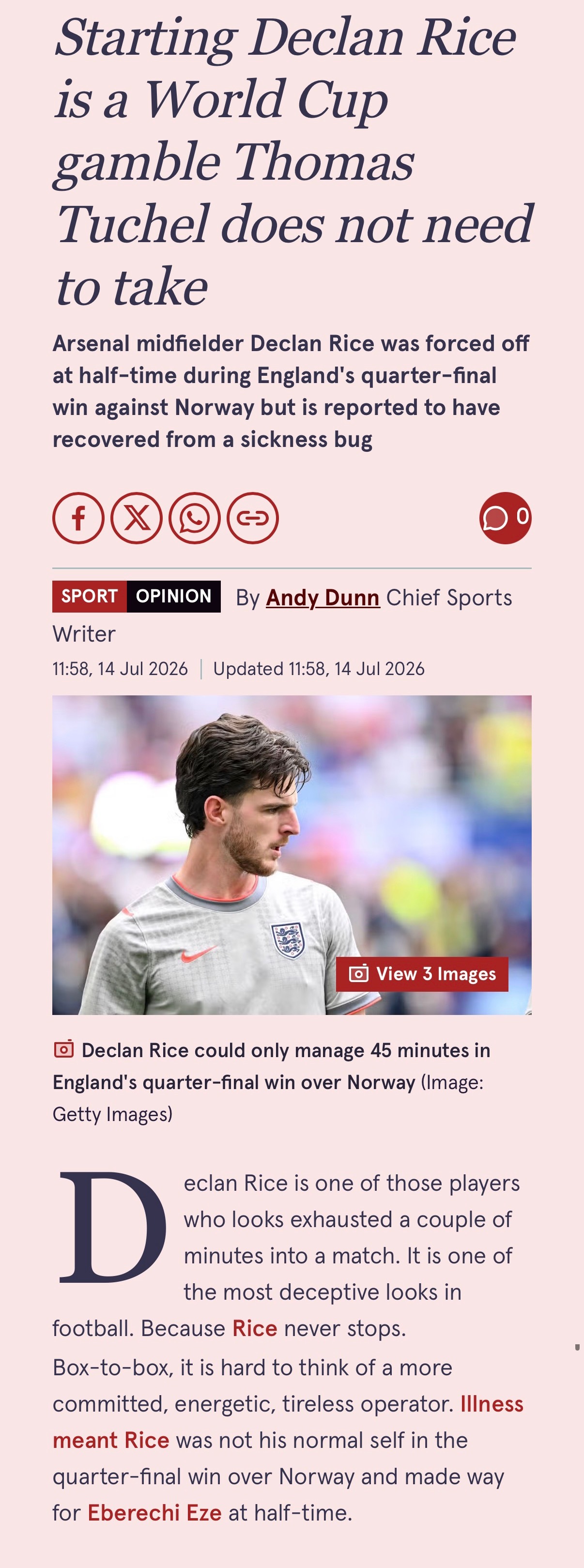 镜报✍🏻AndyDunn：德克兰赖斯本赛季的出场时间已超过5000分钟，跑
