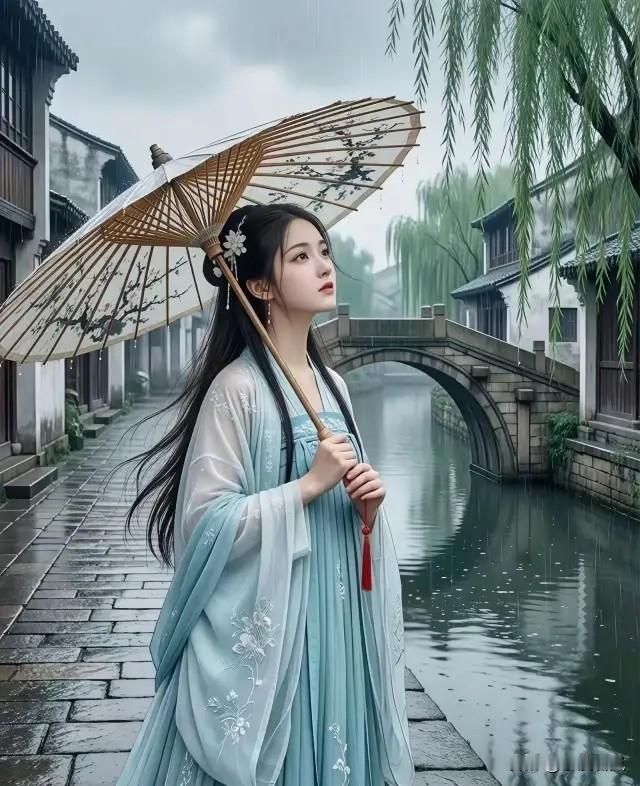 上联：撑伞佳人堤岸过下联：☔️☔️☔️☔️☔️☔️☔️江南烟雨