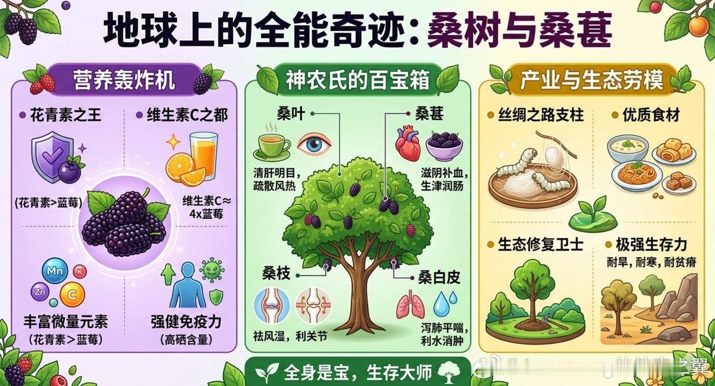 桑葚和桑树活在地球是有点屈才了桑葚确实是“六界劳模，全能战战士”，它们身上的光