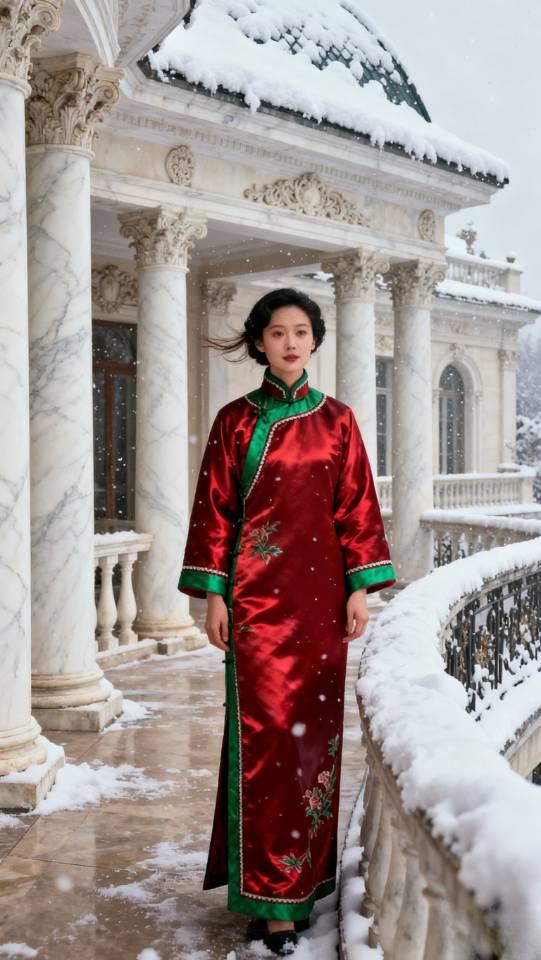 民国时期，资本家的姨太太。民国服装旗袍