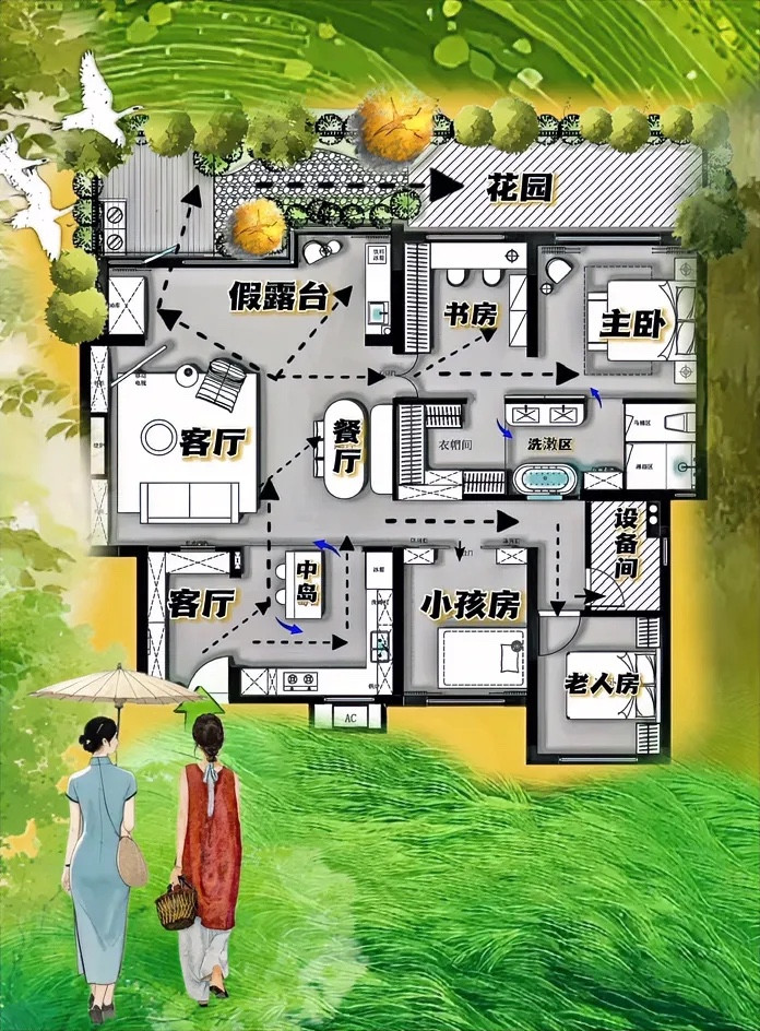 不拧巴161㎡顶级思路，两个电影级动线？打不过花园系，请进家来！