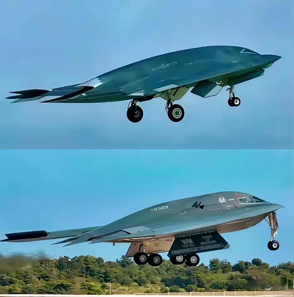 傻傻分不清……攻击-11和B-2同角度对比，侧面看两者一个模样，像一只飞行中的大