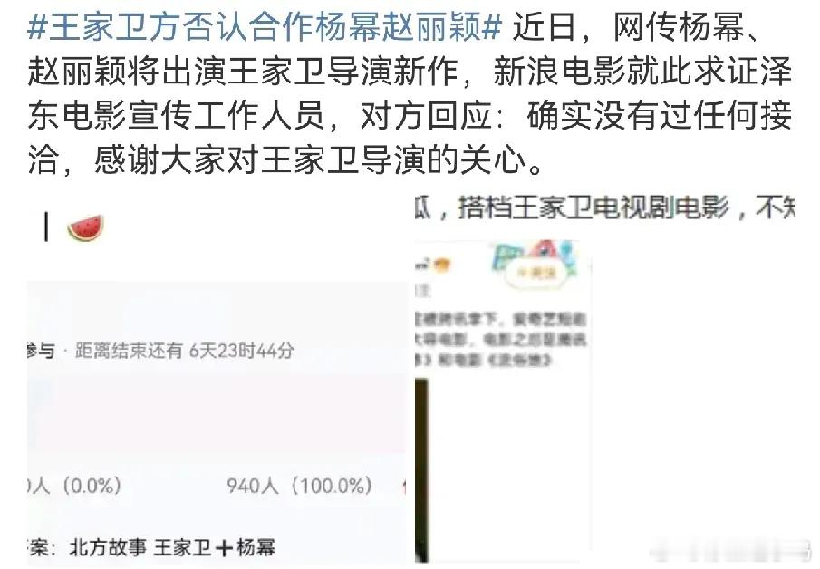王家卫这边已经明确辟谣啦，确实没有和杨幂、赵丽颖有过任何接触呢。说起来呀，如果