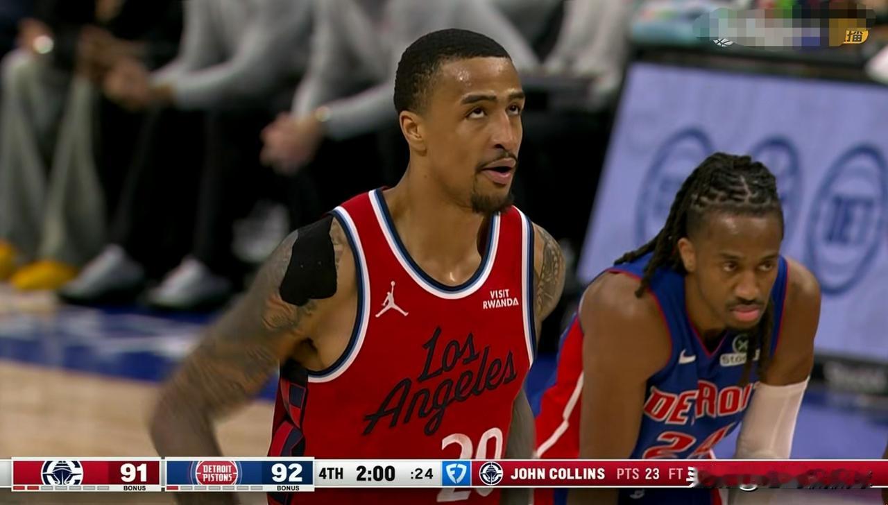 我必须要盛赞快船大将科林斯！在今天快船客场以98：92逆转击败活塞的比赛中，科林