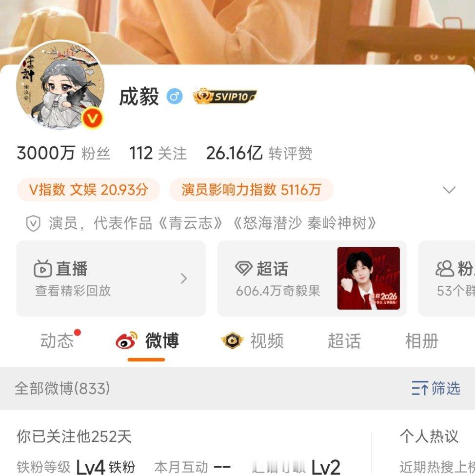 哈哈截到啦！🎉恭喜成毅wb粉丝突破3000w！2025年真的是全方位起飞的一