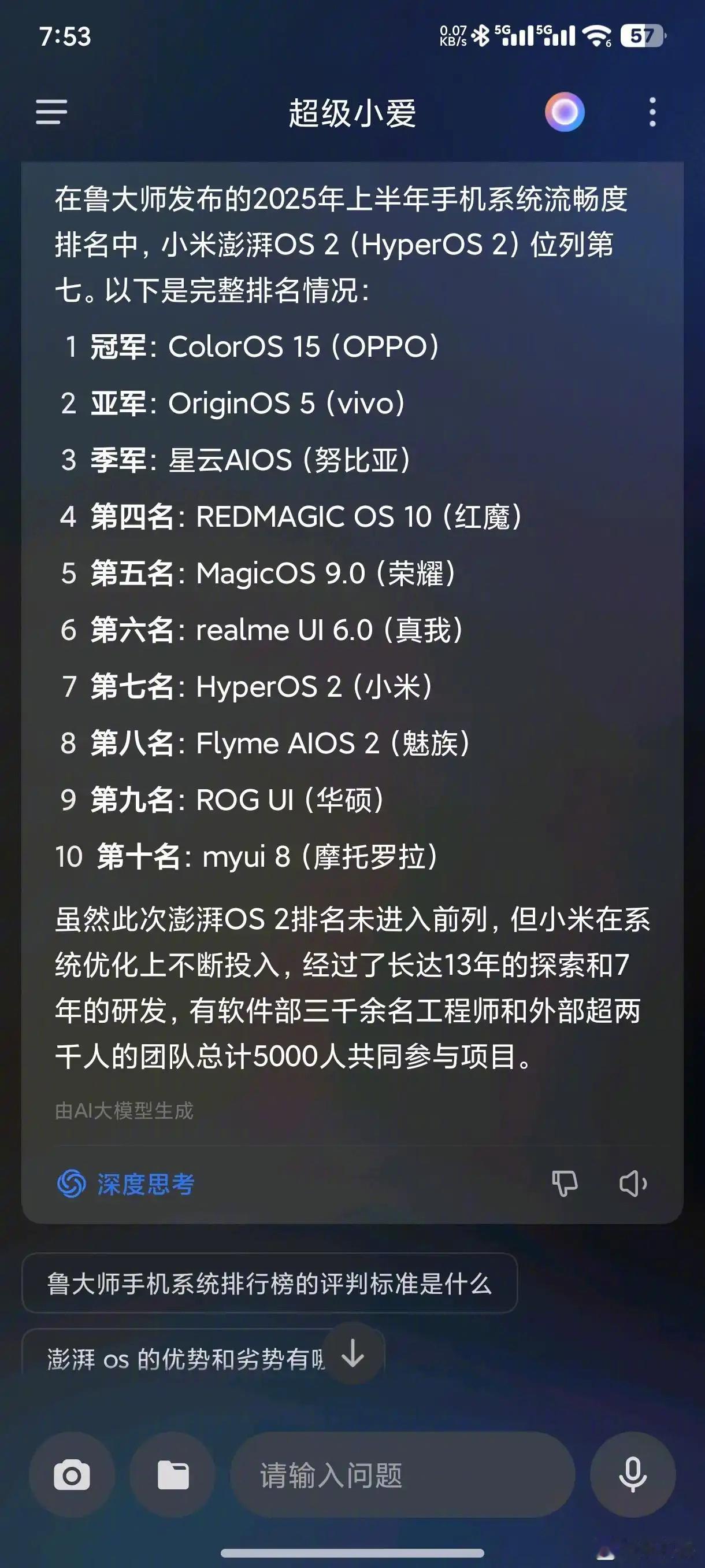 25年手机系统流畅度排名，你的排第几​​​