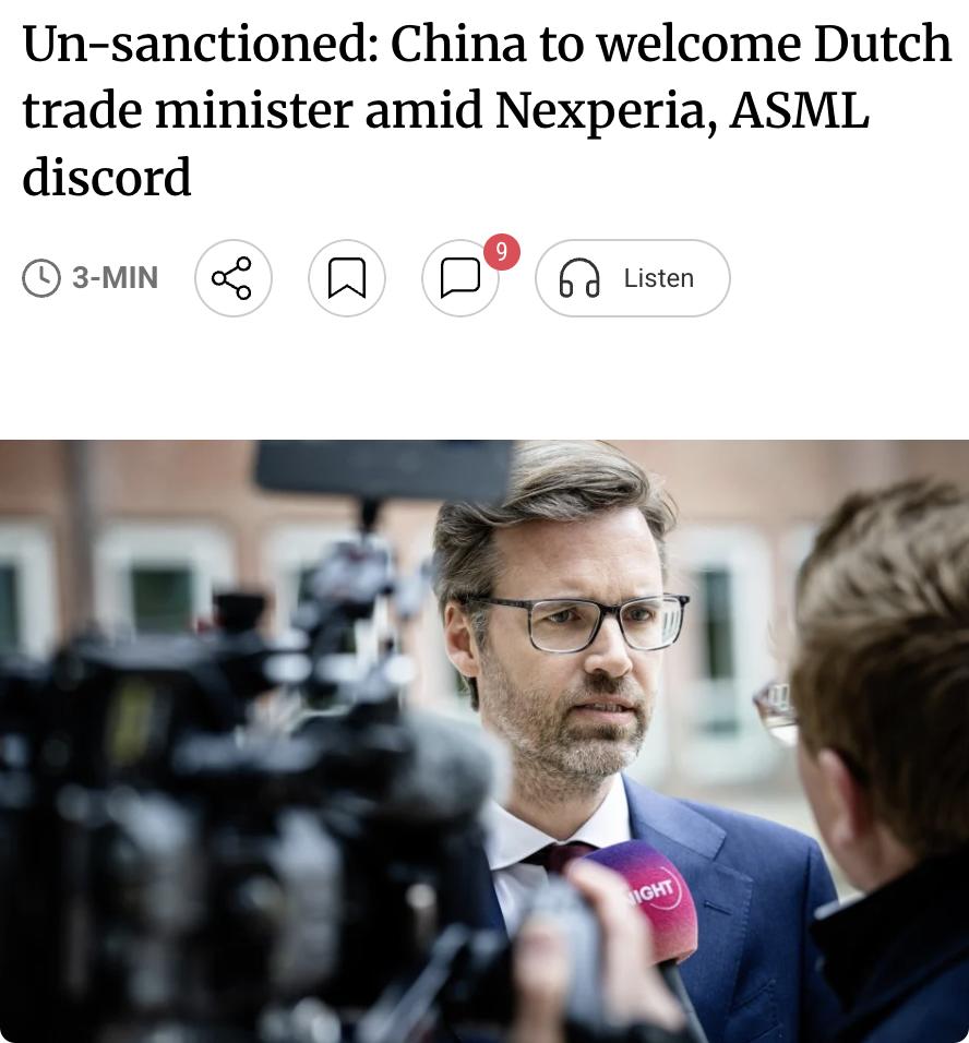 外媒：中国将迎来荷兰贸易部长的访问，预计将在夏季前进行。荷兰贸易部长斯约尔兹